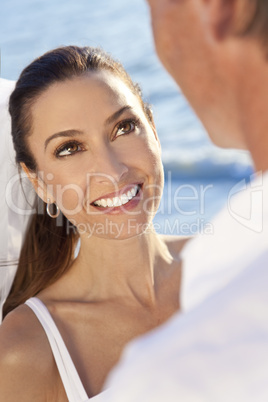 Smiling Bride & Groom Married Couple at Beach Wedding