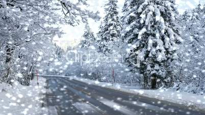 Straße im Winter mit Schneefall - Street Winter with Snow