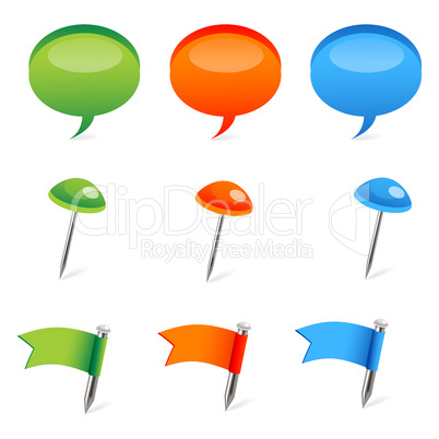 colored dialogue bubble and flags