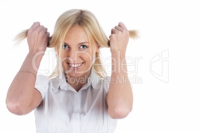 Woman with hands in hair