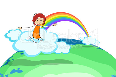 girl on cloud with rainbow
