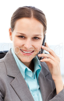 Portrait of a young businesswoman on the phone with her cellphon