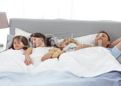 Tranquil children sleeping with their parents