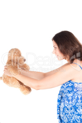 Portrait of pretty pregnant woman with toy