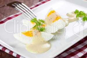 Senfeier auf Teller / mustard eggs on plate