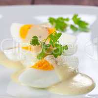 frische Senfeier auf Teller / fresh mustard eggs on plate