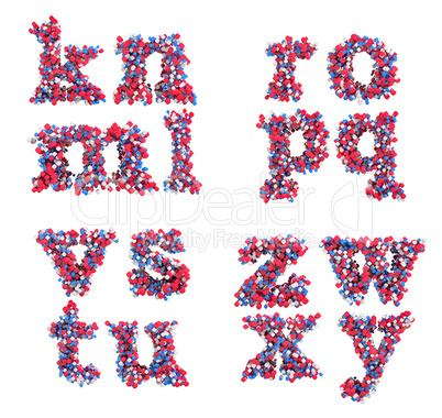 Abstract 3D font small K-Z letters