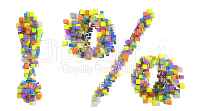 Abstract cubes exclamation point and percent symbol
