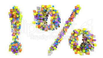 Abstract cubes exclamation point and percent symbol