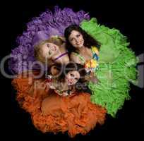 Three woman in color carnival costume