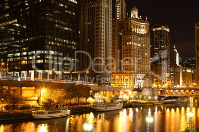 Chicago riverside at night