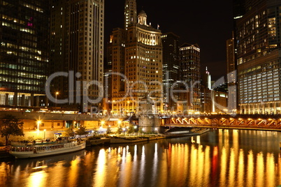 Chicago riverside at night