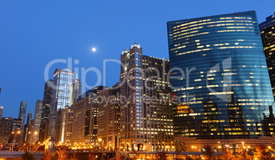 Chicago riverside at twilight