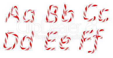 Candy cane font A - F letters isolated