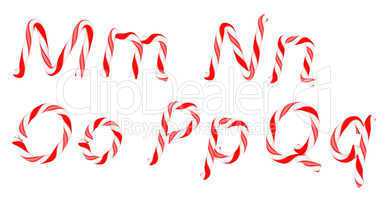 Candy cane font M - Q letters isolated