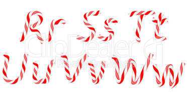 Candy cane font R - W letters isolated