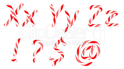 Candy cane font X-Z letters and symbols