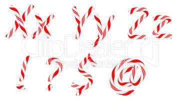 Candy cane font X-Z letters and symbols