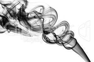 Abstract black smoke swirls on white