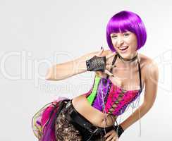 Disco girl with purple hairs