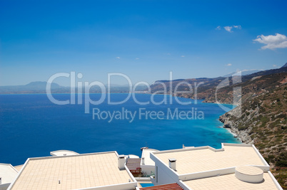 Roofs of luxury villas with a view on Giouhtas mountain where my