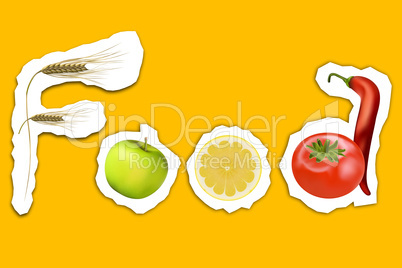 food text with fruits