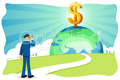 businessman with dollar and globe