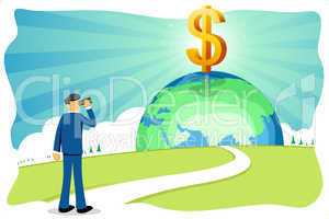 businessman with dollar and globe