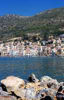 View of port area on Greek island of Samos
