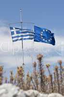Griechische Fahne und Europafahne Greek flag and Europe flag