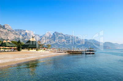 Beach of luxury hotel at Mediterranean Sea, Antalya, Turkey