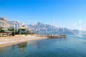 Beach of luxury hotel at Mediterranean Sea, Antalya, Turkey