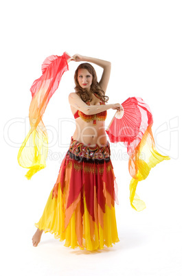 Beauty young woman dance with fantail