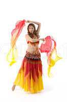 Beauty young woman dance with fantail