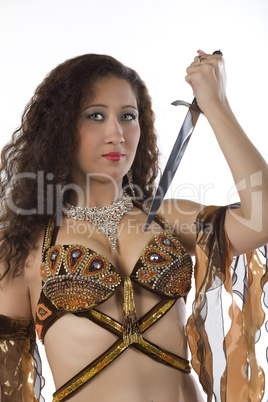 beautiful  woman with knife look at you