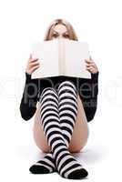 young woman hide about book