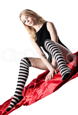 young beauty girl with naked buttocks and striped socks