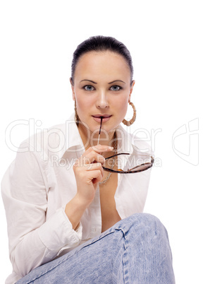 Young girl in shirt with glasses