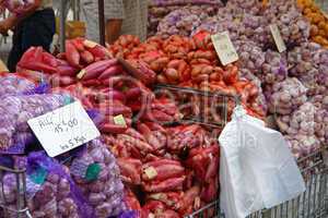 Zwiebeln und Knoblauch auf dem Markt in Les Vans