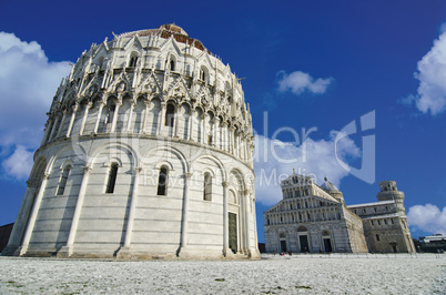 Piazza dei Miracoli in Pisa after a Snowstorm