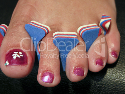 Woman Foot after a French Pedicure, USA