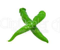 Letter X composed of green peppers