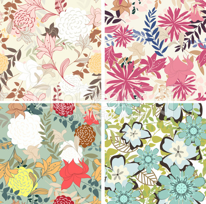 seamless floral pattern set