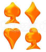 Glossy orange card suits isolated