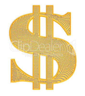 Golden Dollar symbol incrusted with diamonds