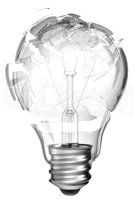 Making mistake. Smashed lightbulb isolated