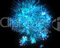 Blue fireworks explosions on black