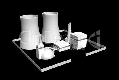 3D Kernkraftwerk auf schwarzem Hintergrund 02