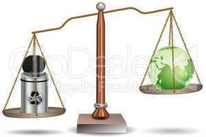 beam balance with globe and recycle bin