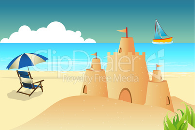sea beach background with chair umbrella  and fort